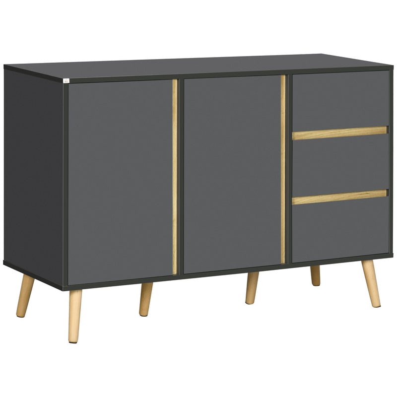 Sideboard, Modern Kitchen Cupboard with Double Doors and 3 Drawers, Adjustable Shelves for Living Dining Room, Dark Grey