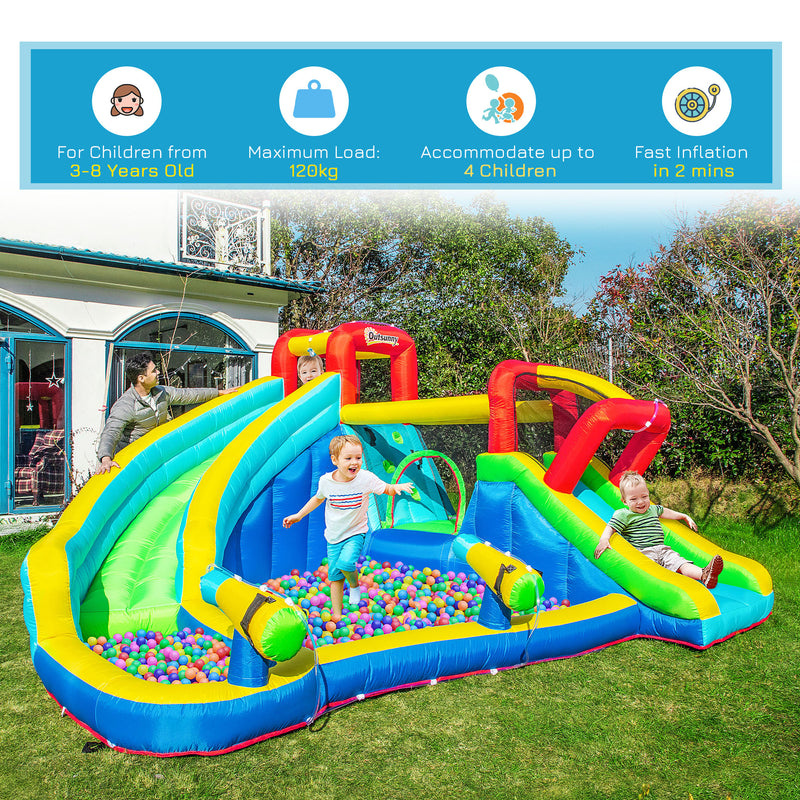 5 in 1 Kids Bounce Castle Extra Large Inflatable House Trampoline Slide Water Pool Water Gun Climbing Wall for Kids Age 3-8, 3.85x3.65x2m