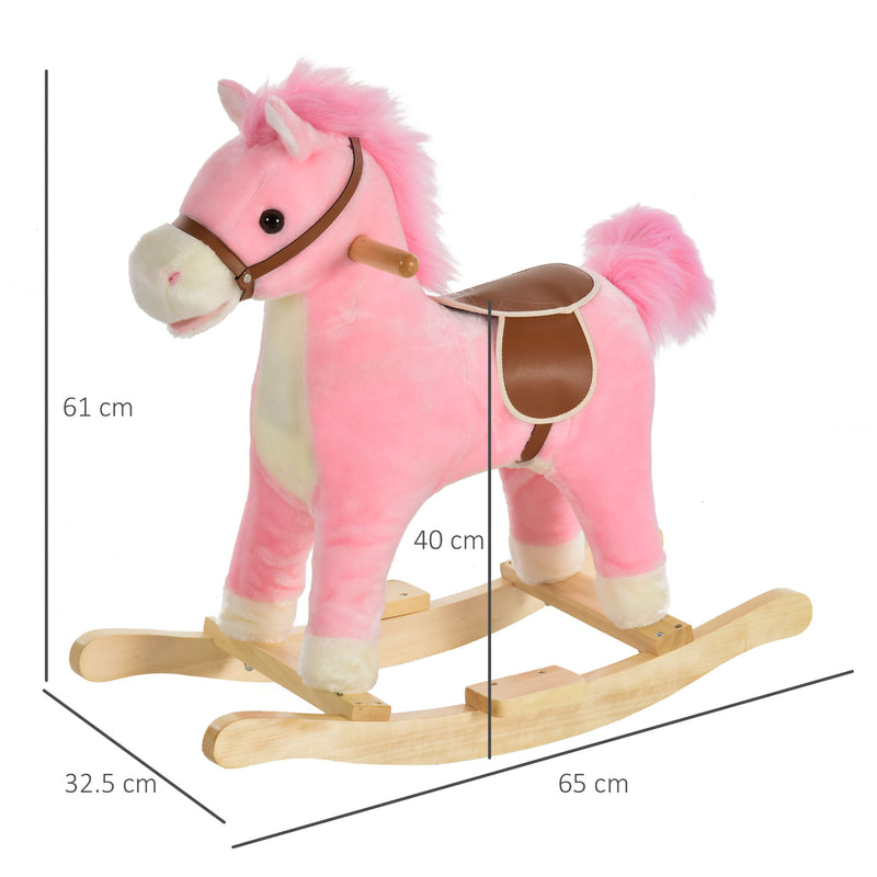 Kids Ride On Plush Rocking Horse w/ Sound Pink
