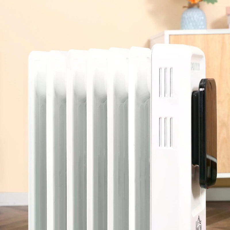 1630W Oil Filled Radiator, 7 Fin, Portable Electric Heater with LED Display, 24H Timer, 3 Heat Settings, Safety Cut-Off Remote Control-White