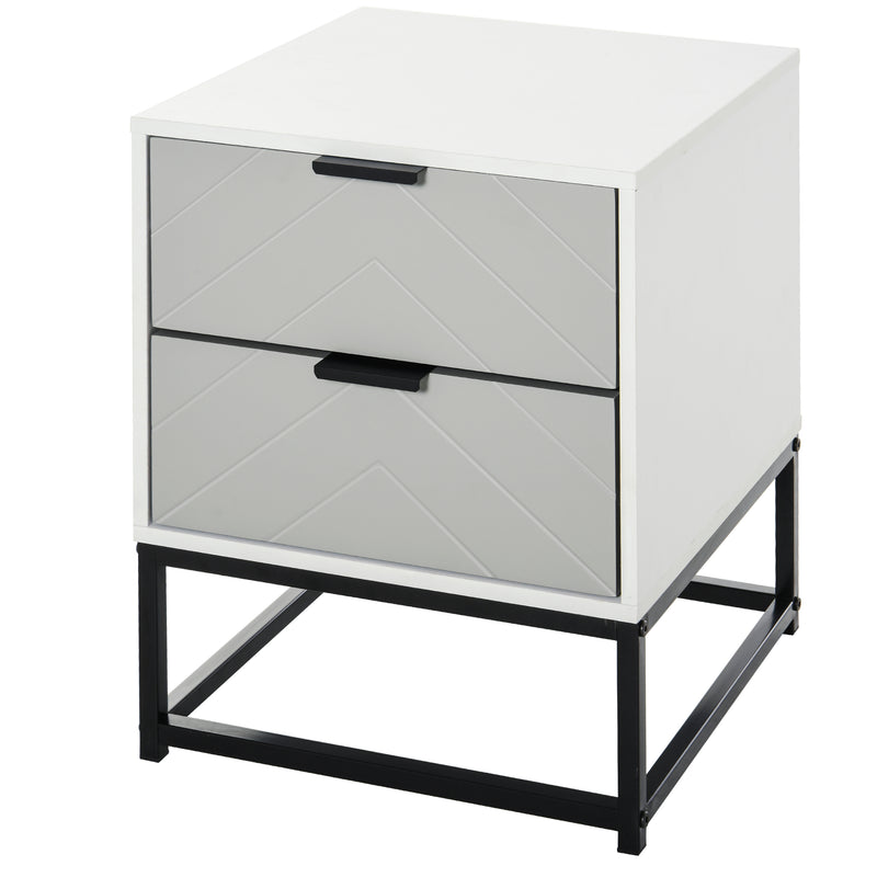 Bedside Cabinet with 2 Drawer Storage Unit, Unique Shape Bedroom Table Nightstand with Metal Base, for Living Room, Study Room, Dorm