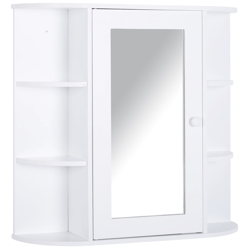 Bathroom Mirror Cabinet, Wall Mounted Storage Cupboard with Mirror Single Door Storage Organizer 2-tier Inner Shelves, White