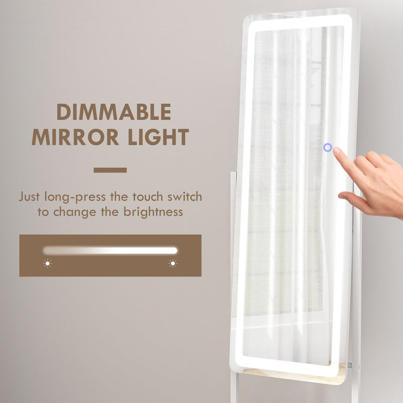 Free Standing Dressing Mirror with LED Lights, Full Length Mirror with 3 Temperature Colours and Storage Shelf