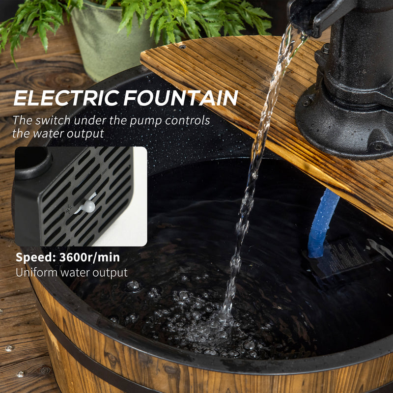 1 Tier Wooden Barrel Water Fountain Outdoor Garden Decorative Water Feature w/ Electric Pump