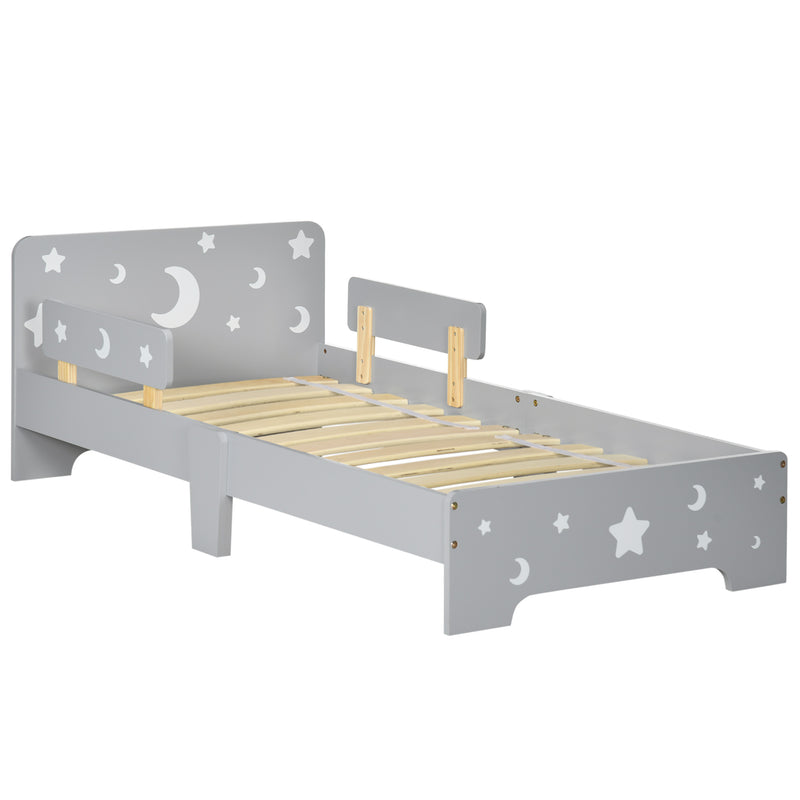 Kids Toddler Bed with Star & Moon Patterns, Safety Side Rails Slats, Kids Bedroom Furniture for 3-6 Years Old, Grey, 143 x 76 x 49 cm