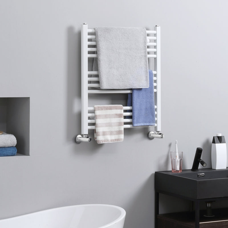 Straight Heated Towel Rail, Hydronic Bathroom Ladder Radiator Towel Warmer For Central Heating 600mm x 700mm, White