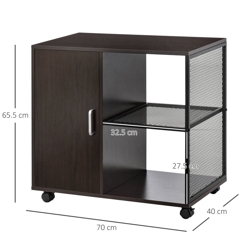 Printer Stand Home Office Mobile Storge File Cabinet Organizer with Castors, Door, Walnut Brown