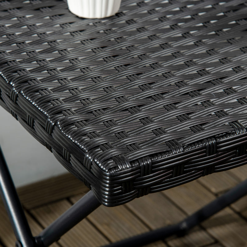 Square PE Wicker Rattan Folding Table - Black