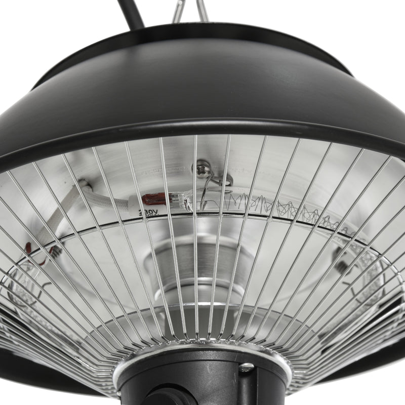 600W Electric Heater Ceiling Hanging Halogen Light with Adjustable Hook Chain Black Aluminium Frame