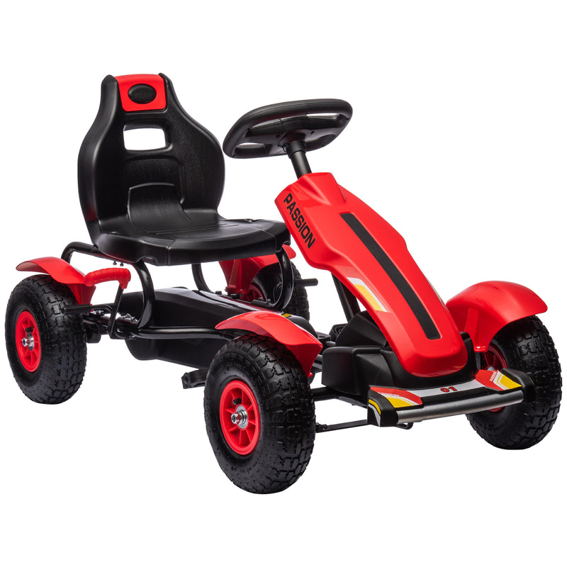 Children Pedal Go Kart, Kids Ride On Racer with Adjustable Seat, Inflatable Rubber Tyres, Handbrake, for Ages 5-12 Years - Red