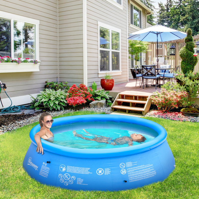 Inflatable Family Swimming Pool, Family-Sized Round Paddling Pool w/ Hand Pump for Kids, Adults, Outdoor, Garden, 274cm x 76cm, Blue