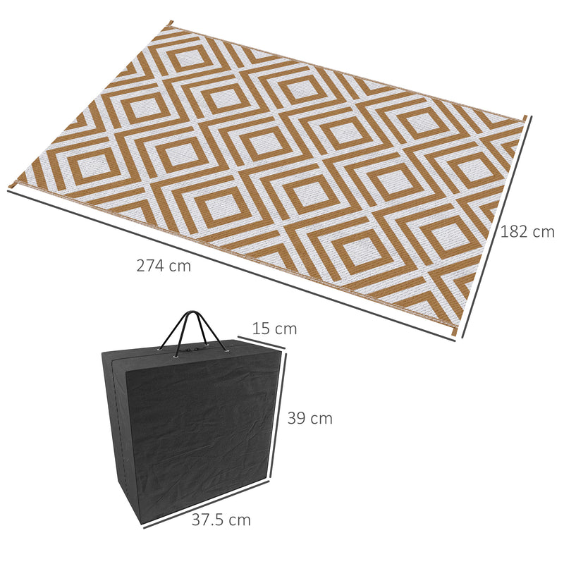 Reversible Outdoor Rug with Carry Bag and Ground Stakes, Waterproof Plastic Straw Mat for Backyard, Deck, RV, Picnic, Beach Brown & White