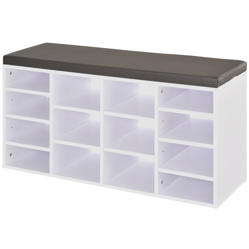 Multi-Storage Shoe Rack w/ 14 Compartments Cushion Moving Shelves Solid Frame Foot Pads Home Office Tidy Organisation Boots Trainers White