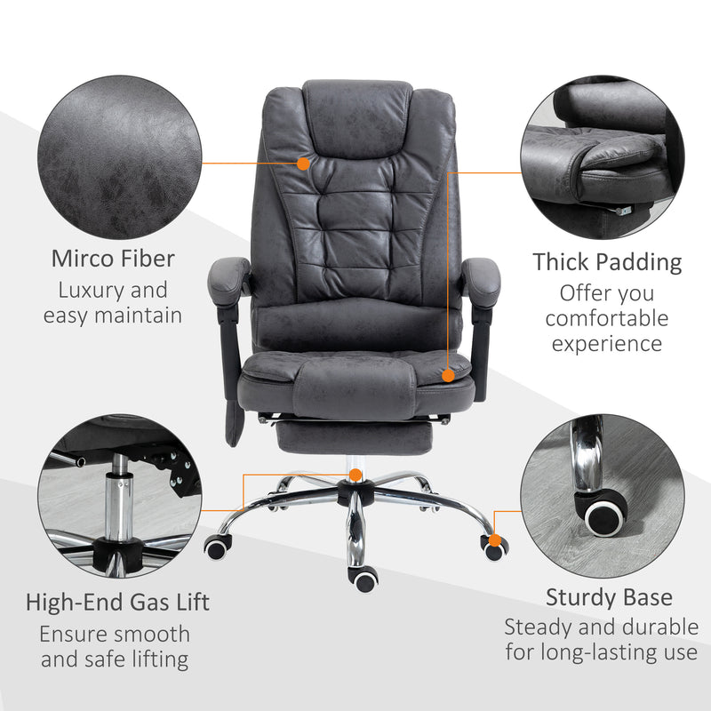 Heated 6 Points Vibration Massage Executive Office Chair Adjustable Swivel Ergonomic High Back Desk Chair Recliner with Footrest Dark Grey