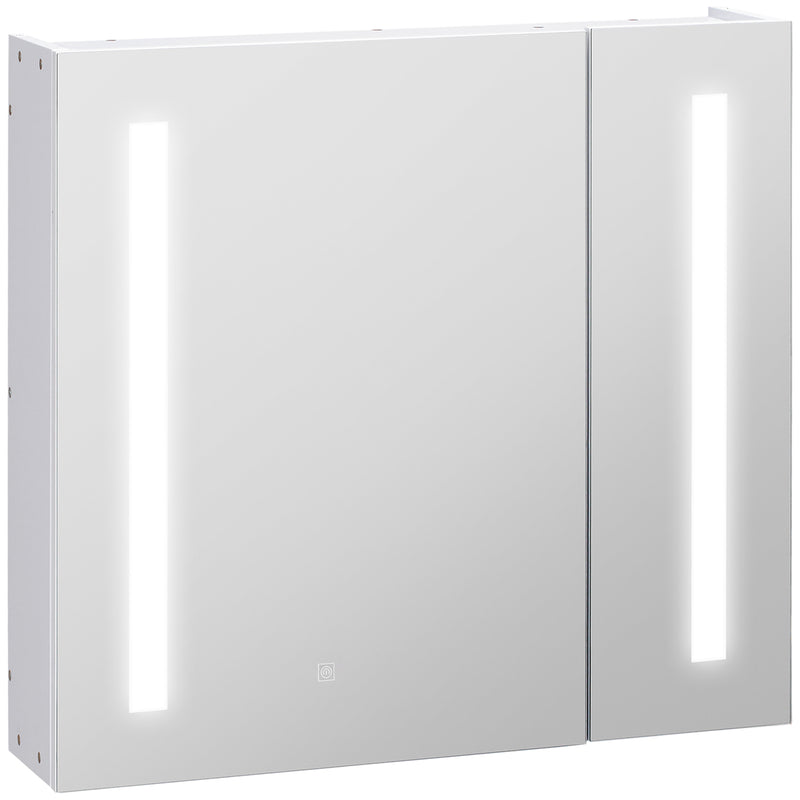 Wall Mounted Bathroom Cabinet w/ LED Lights, Illuminated Bathroom Mirror Cabinet w/ Adjustable Shelf, Touch Switch, USB Charge, White