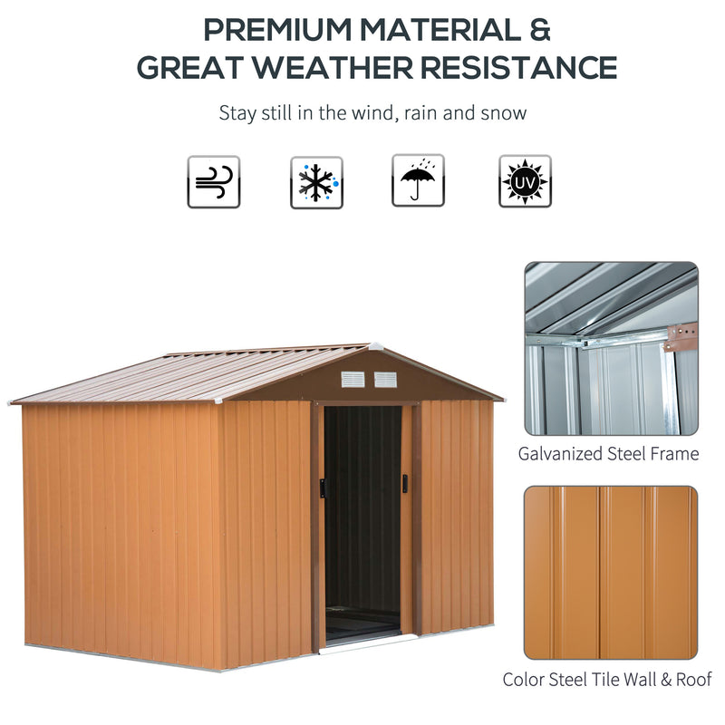9 x 6FT Garden Metal Storage Shed Outdoor Storage Shed with Foundation Ventilation & Doors, Yellow