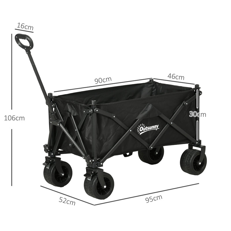 Folding Garden Trolley, Outdoor Wagon Cart with Carry Bag, for Beach, Camping, Festival, 120KG Capacity, Black