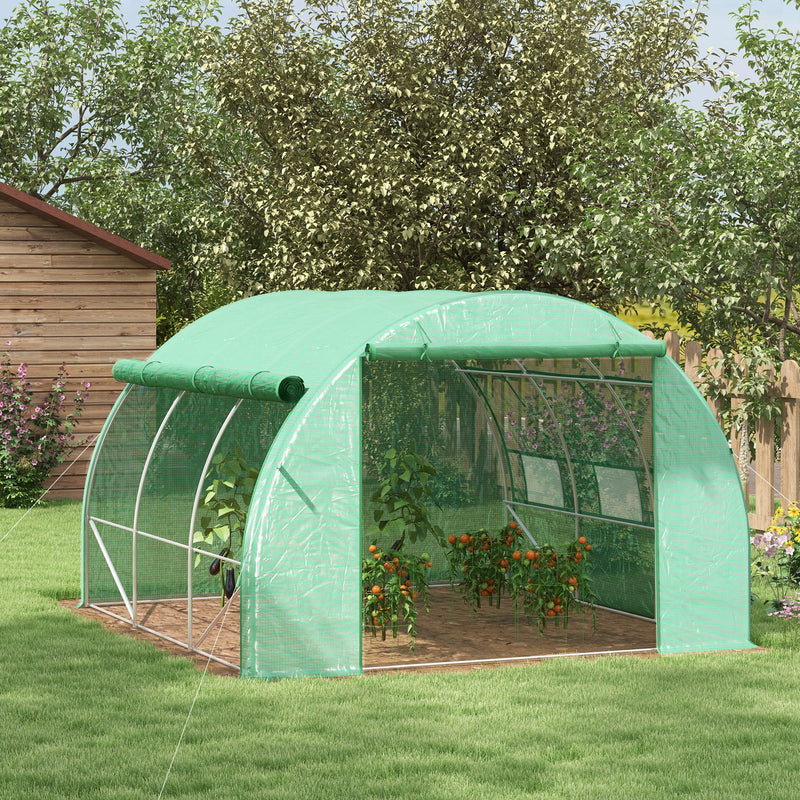 Polytunnel Greenhouse Walk-in Grow House Tent with Roll-up Sidewalls, Zipped Door and 6 Windows, 3x3x2m Green