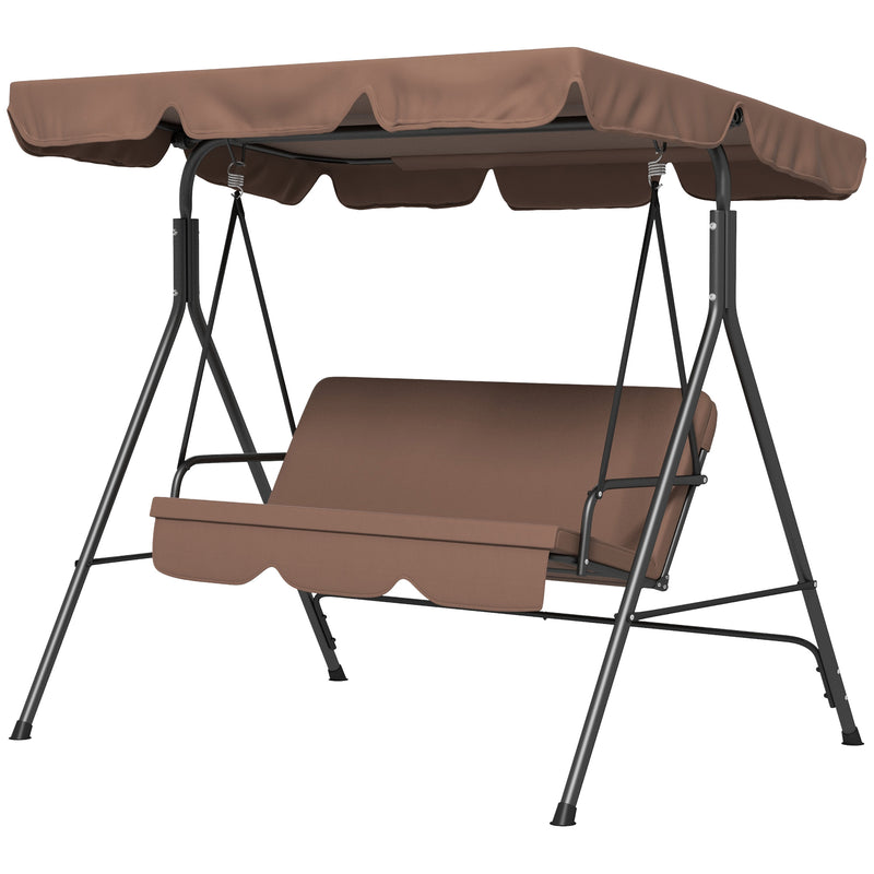 3-Seat Swing Chair Garden Swing Seat with Adjustable Canopy for Patio, Brown