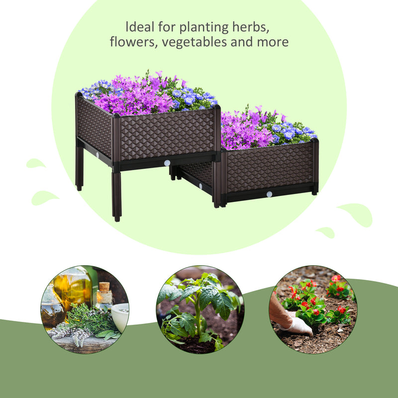 50cm x 50cm x 46.5cm Set of 2 Plastic Raised Garden Bed, Planter Box, Flower Vegetables Planting Container with Self-Watering Design