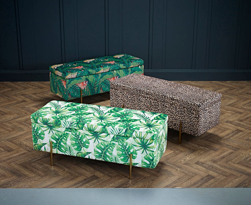 Lola Storage Ottoman Palm Print - Bedzy Limited Cheap affordable beds united kingdom england bedroom furniture
