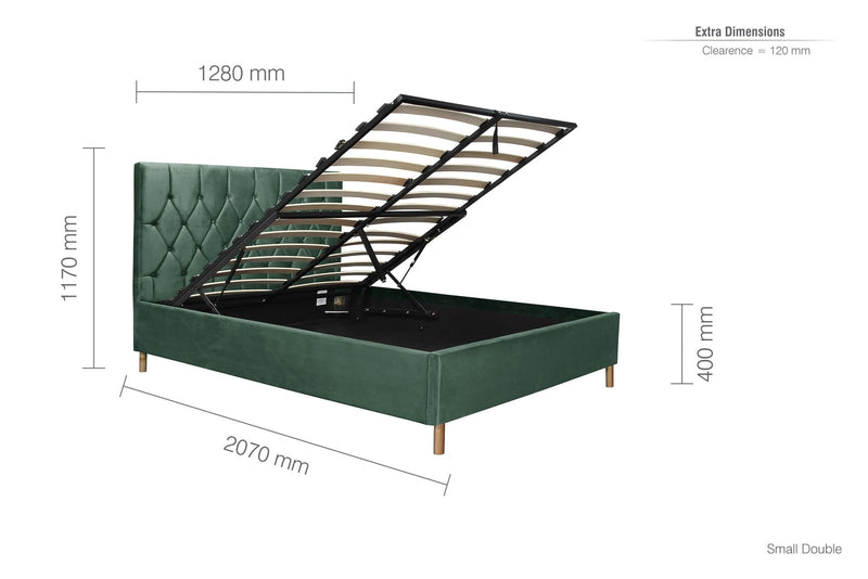Loxley Small Double Ottoman Bed Green - Bedzy Limited Cheap affordable beds united kingdom england bedroom furniture