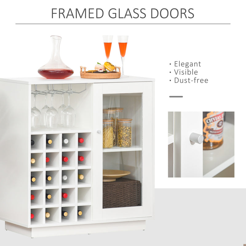 Modern Sideboard Wine Cabinet Cupboard with Glass Door, Glass Holder & 20-Bottle Wine Rack for Living Room, Home Bar, Dining Room
