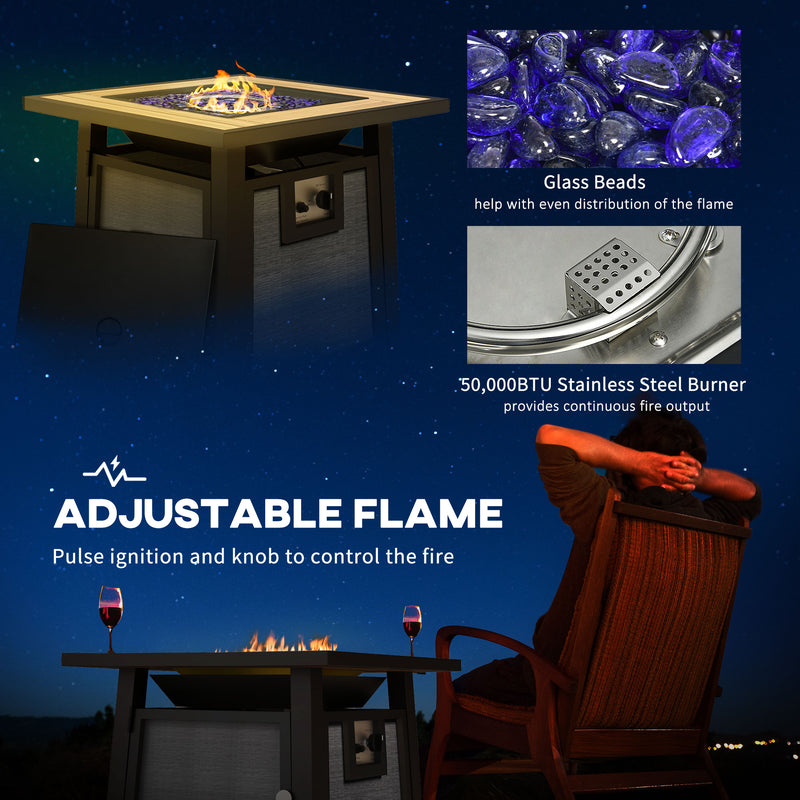 50,000 BTU Gas Fire Pit Table with Cover and Glass Beads, Dark Grey