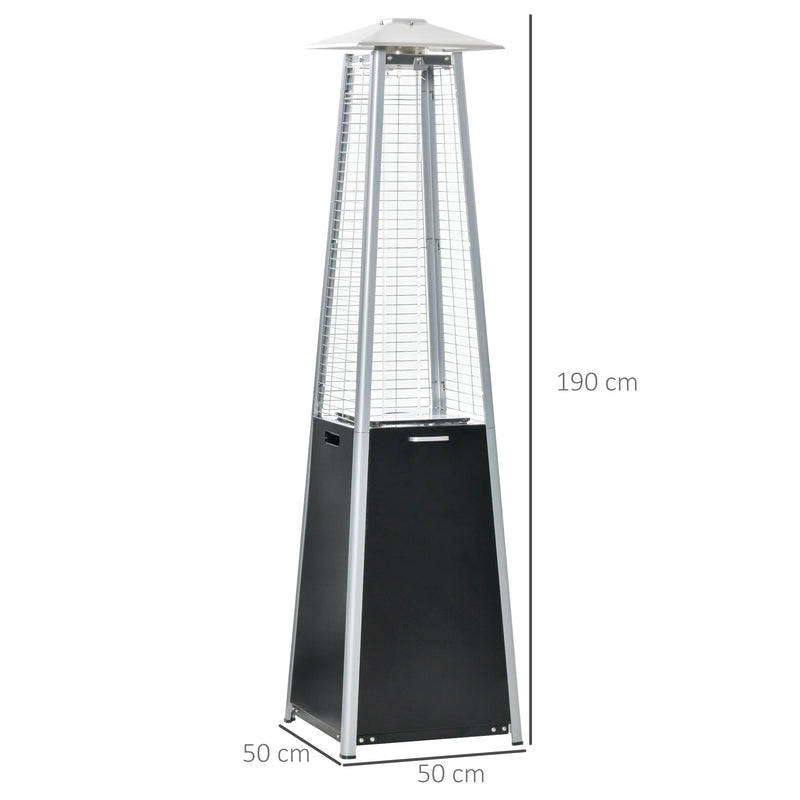 11.2KW Outdoor Patio Gas Heater Freestanding Pyramid Propane Heater Garden Tower Heater with Wheels, Dust Cover, Black, 50 x 50 x 190cm