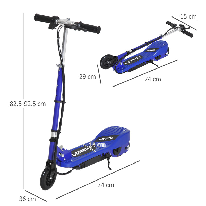 Kids Folding Electric Bike Children E Scooter Ride on Toy 2x12V Recharge Battery 120W Adjustable Height PU Wheels Suitable for 7 - 14 yrs Blue