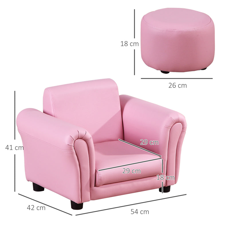 Toddler Chair Single Seater Kids Sofa Set Children Couch Seating Game Chair Seat Armchair w/ Free Footstool (Pink)