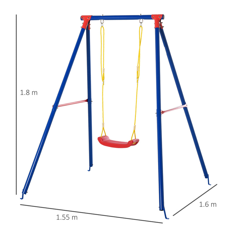 Metal Swing Set with Seat Adjustable Rope Heavy Duty A-Frame Stand Backyard Outdoor Playset for Kids Fun 6-12 Years Old Blue