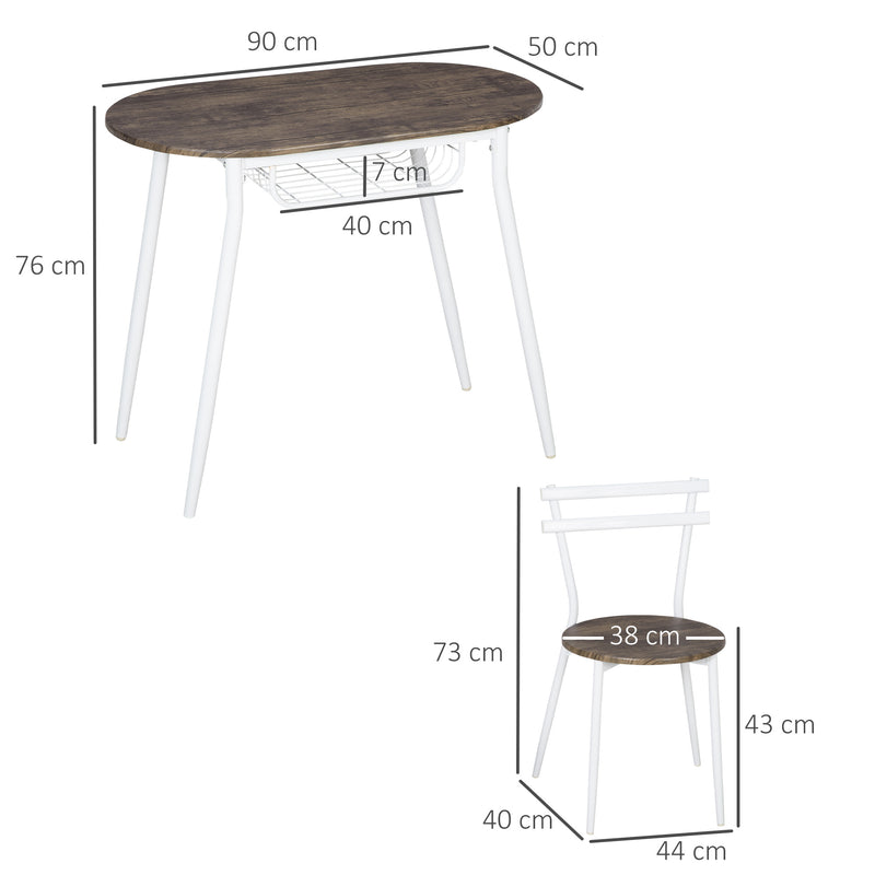 3-Piece Dining Table and Chairs Set, Oval Kitchen Table with 2 Chairs, with Wire Storage Shelf and Steel Frame, Natural