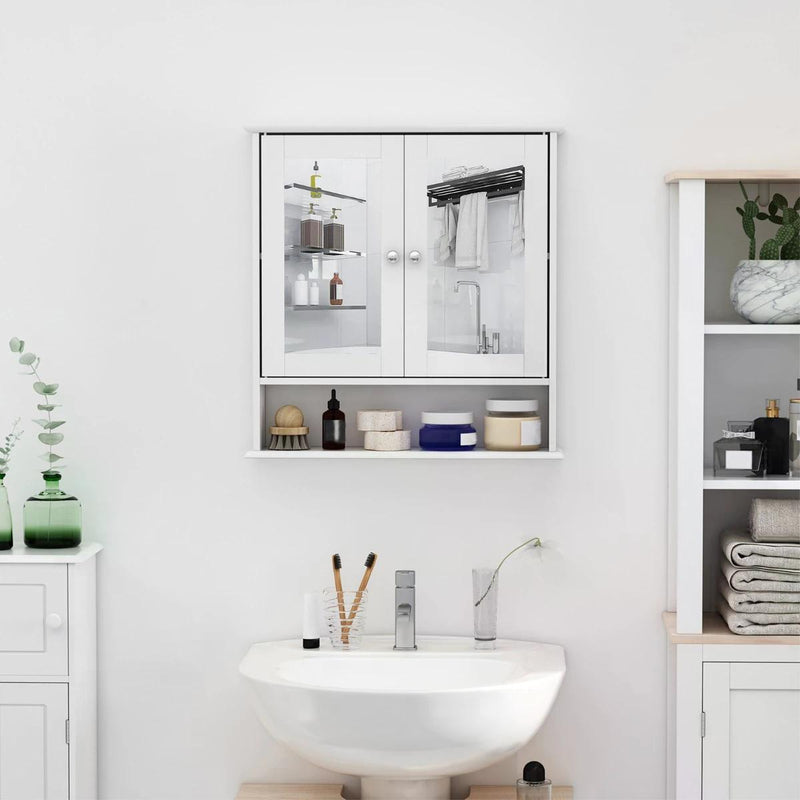 Wall-mounted Bathroom Cabinet Mirror Door, 56L x 13W x 58Hcm-White