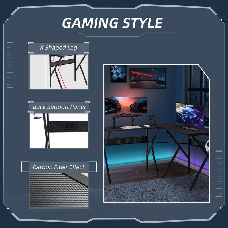 Gaming Desk L-Shaped Corner Computer Table for Home Office PC Workstations with Adjustable Monitor Stand , Black