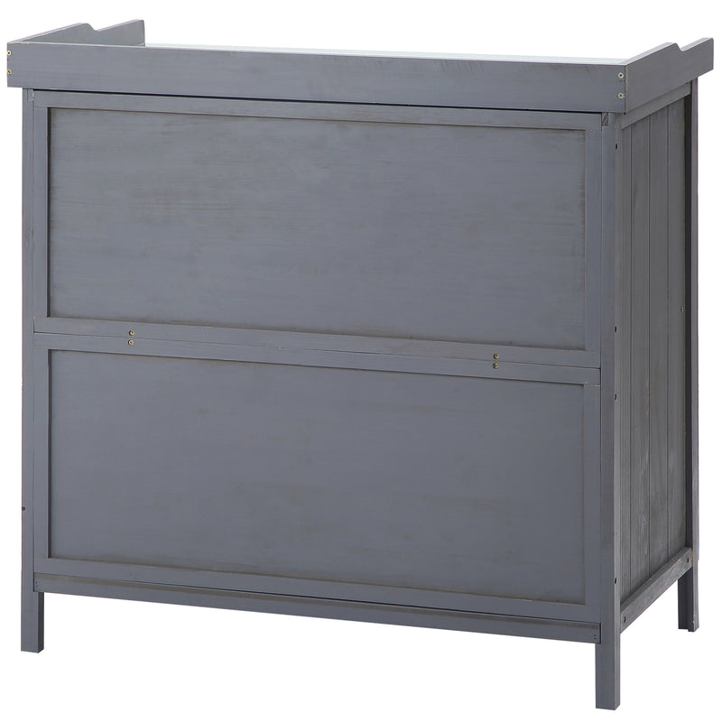 Wooden Garden Storage Shed Tool Cabinet Organiser w/ Potting Bench Table, Two Shelves, 98 x 48 x 95.5 cm, Grey
