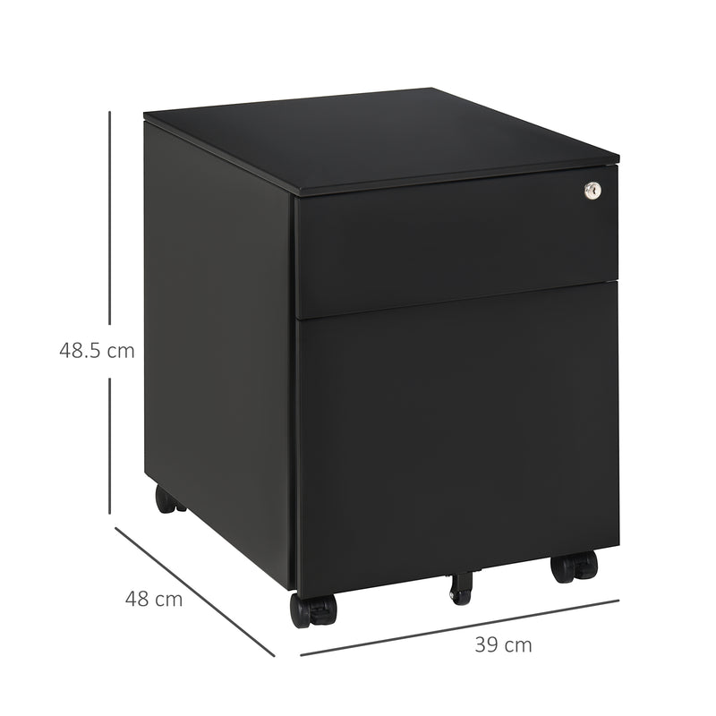 Vertical File Cabinet Steel Lockable with Pencil Tray and Casters Home Filing Furniture for A4, Letters, Legal-sized Files, 39 x 48 x 48.5cm