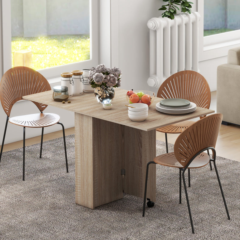 Folding Dining Table, Drop Leaf Table for Small Spaces with 2-tier Shelves, Small Kitchen Table with rolling Casters