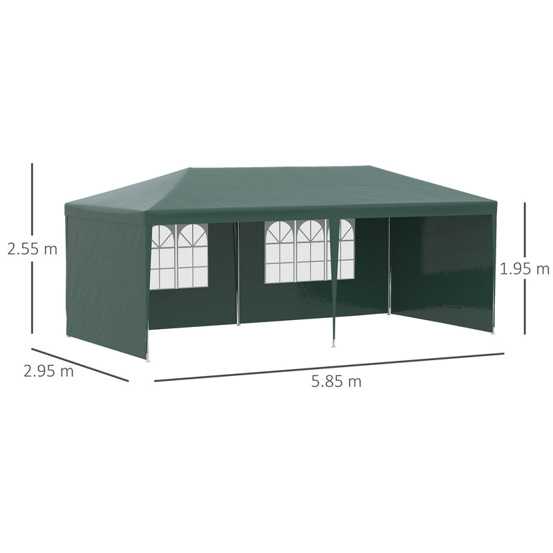6x3 m Party Tent Gazebo Marquee Outdoor Patio Canopy Shelter with Windows and Side Panels, Green
