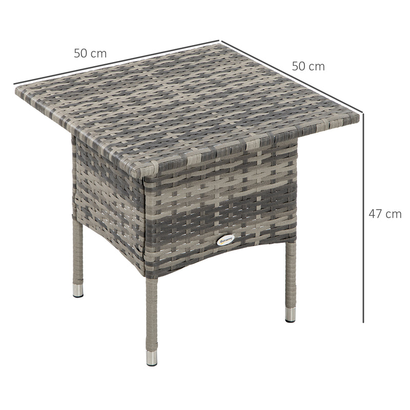 Rattan Side Table, Outdoor Coffee Table, with Plastic Board Under the Full Woven Table Top for Patio, Garden, Balcony, Mixed Grey