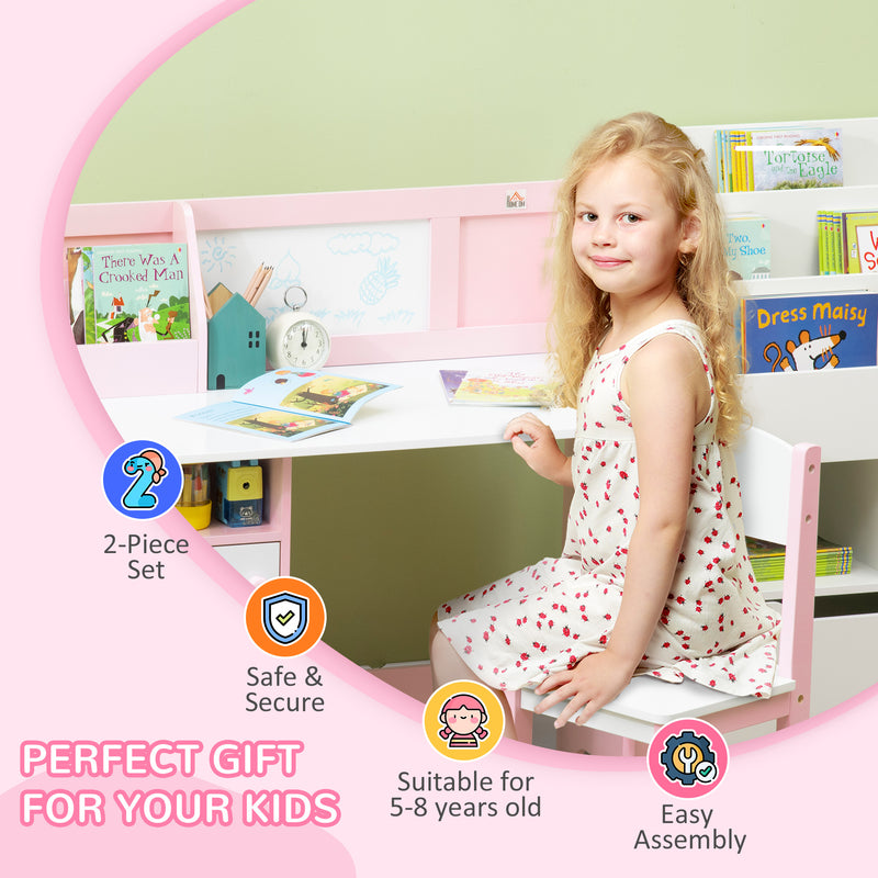 Kids Table and Chair Set Two-Piece Table and Chair Set Multi Use Toddler Furniture w/ Whiteboard - Pink