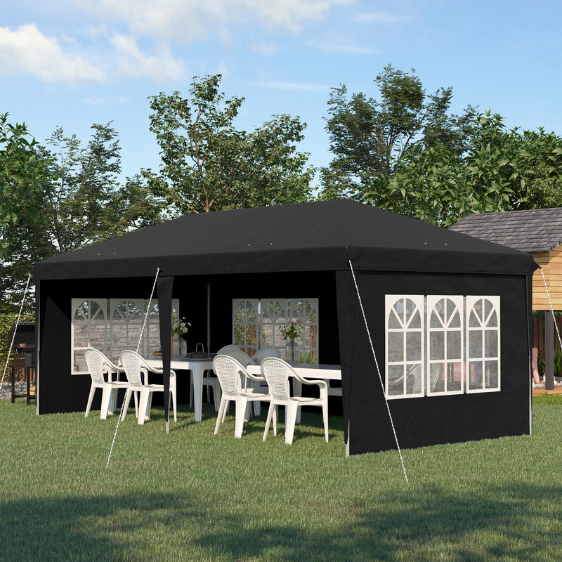 3 x 6m Pop Up Gazebo, Height Adjustable Marquee Party Tent with Sidewalls and Storage Bag, Black