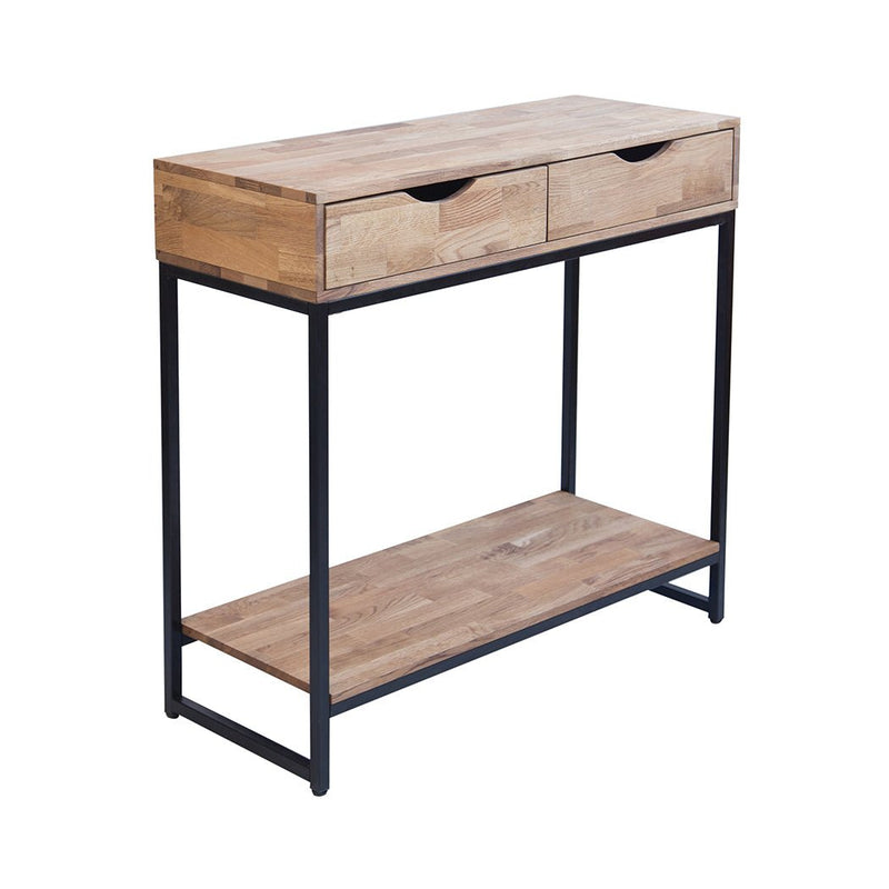 Mirelle Console Table Solid Oak Black Metal Frame - Bedzy Limited Cheap affordable beds united kingdom england bedroom furniture