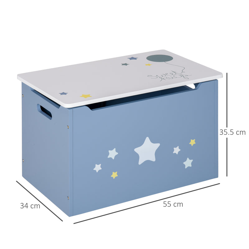 Wooden Kids Children Toy Box Storage Chest Organizer Safety Hinge Air Vents Side Handle Playroom Furniture Blue