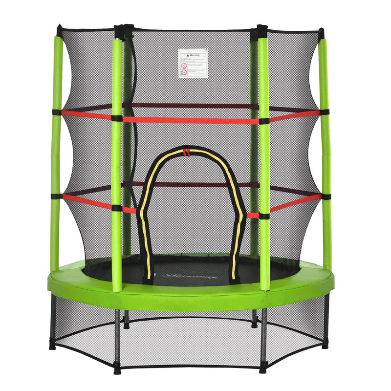 5.2FT/63 Inch Kids Trampoline with Enclosure Net Steel Frame Indoor Round Bouncer Rebounder Age 3 to 6 Years Old Green