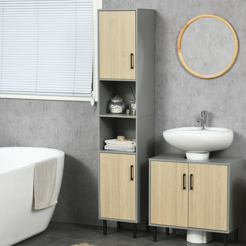 Free Standing Bathroom Cabinets, Tall Bathroom Cabinet with Door and Adjustable Shelves, 31.4x30x165cm