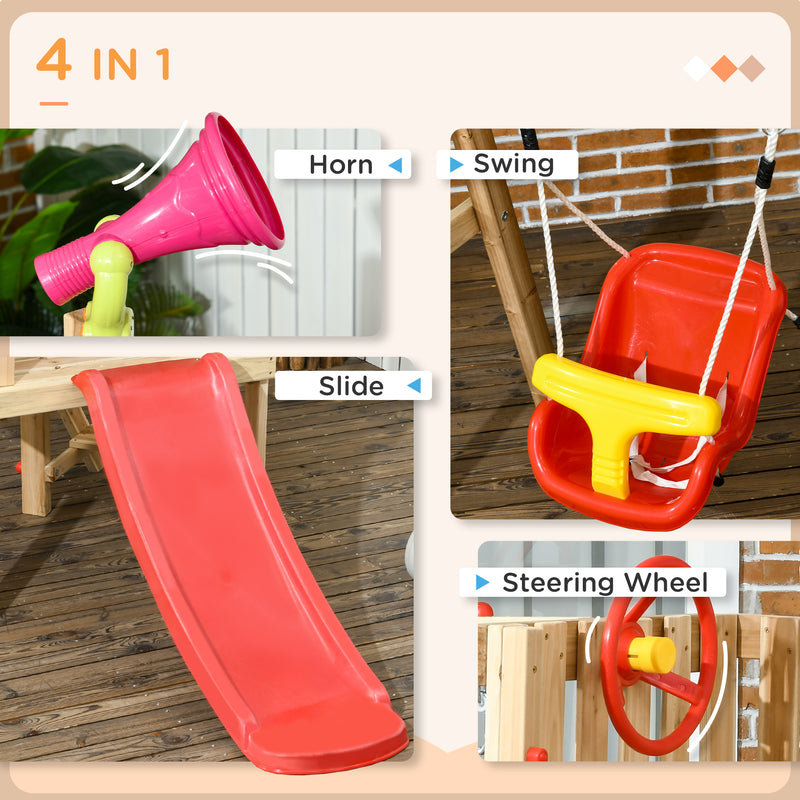 Wooden Swing and Slide Set for Toddler 18-48 Months, Outdoor Use - Red and Brown