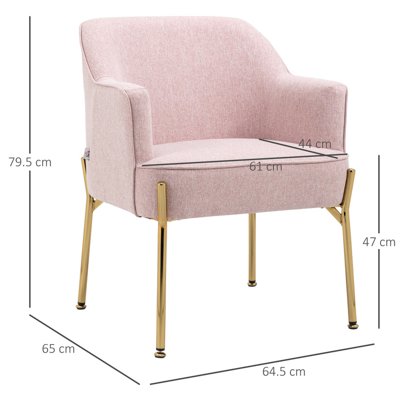Fabric Accent Chair, Modern Armchair with Metal Legs for Living Room, Bedroom, Home Office, Pink