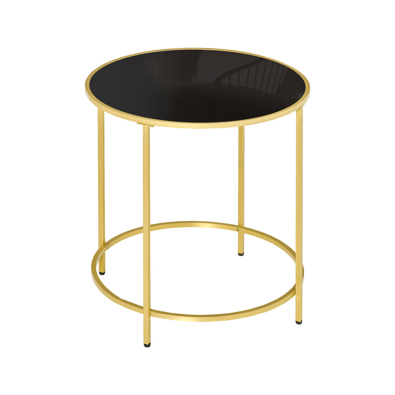 Round Side Table Morden Coffee Tables with Gold Metal Base, Table with Tempered Glass Tabletop, for Living Room, Bedroom, dining room
