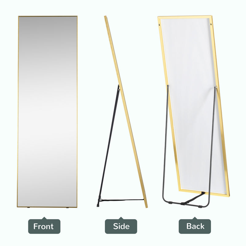 Full Length Mirror Wall-Mounted, 160 x 50 cm Freestanding Rectangle Dressing Mirror for Bedroom, Living Room, Gold Frame